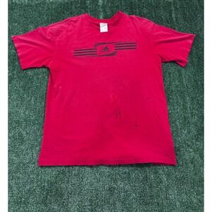 Adidas Red Graphic T Shirt Double Extra Large 2XL Logo Stripes Casual Tee